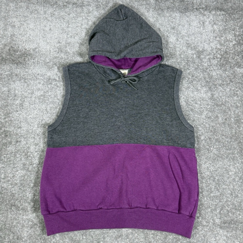 VTG Bassett Walker Tank Sweatshirt Men's Large Purple Gray Hooded‎ Sleeveless
